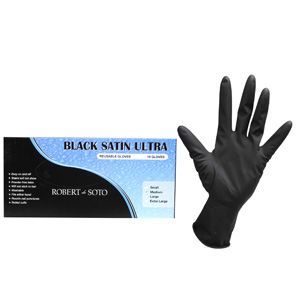 BLACK SATIN GLOVES MED 10PK