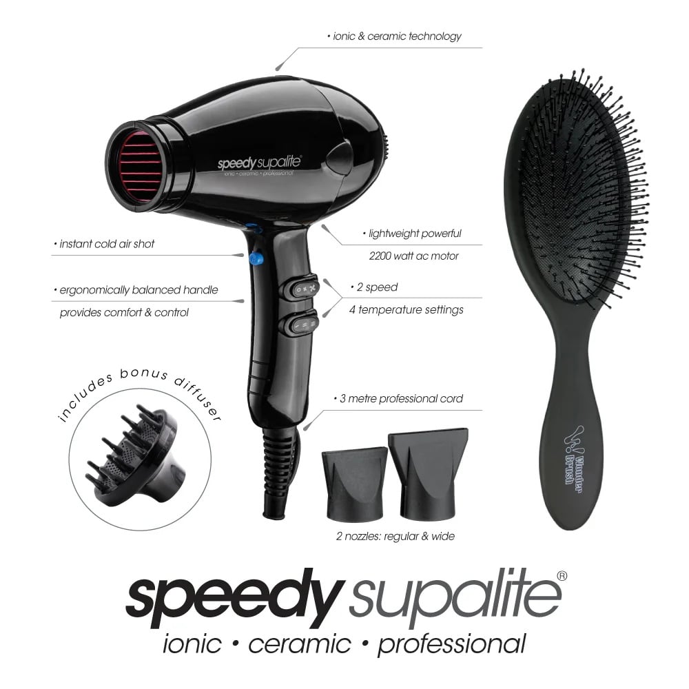 SPEEDY SUPALITE DRYER BLACK & BRUSH